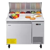 VEVOR Commercial Refrigerator, 44″ W Pizza Prep Refrigerated Table, 20″ Ultra Wide Countertop Food Prep Worktable, 11 Cu.Ft Single Door Salad Prep Fridge, 6 Pans Pizza Make Worktop with Cutting Board | VEVOR US