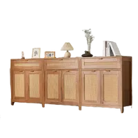 VEVOR Rattan Cabinet, Set of 3, Rattan Storage Cabinet with 6 Magnetic Doors and 3 Drawers, Sideboard Buffet Cabinet with Adjustable Shelves, for Hallway, Entryway, Living Room, or Kitchen, Natural | VEVOR US