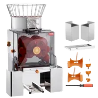 VEVOR Commercial Orange Juicer Machine, 120W Automatic Feeding Juice Extractor, Stainless Steel Juice Extractor for 25 Oranges Per Minute, with Pull-Out Filter Box, PC Cover, 2 Peel Collecting Buckets | VEVOR US