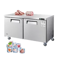 VEVOR 60″ W Commercial Freezer, 14.8 Cu.Ft Worktop Freezers Undercounter with LED Auto Lighting and Lockable Door, 2 Doors Food Freezing Prep Worktable, Stainless Steel Prep Frozen Table with Casters | VEVOR US