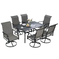 VEVOR 7 Pieces Patio Dining Set, Outdoor Furniture Table and Swivel Chairs Set, All Weather Garden Furniture Table Sets, Iron Patio Conversation Set with Umbrella Hole, For Lawn, Deck, Backyard, Black | VEVOR US