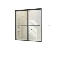 VEVOR Bathtub Shower Door, 56-60 in. W x 60 in. H, Semi-Frameless Double Sliding Tub Door, Semi-Frameless Bypass Tub Door with 1/4 in Shatterproof Tempered Glass and Stainless Steel Handle, Black | VEVOR US