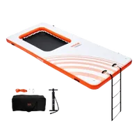 VEVOR Inflatable Floating Dock, 15x6.5FT Inflatable Dock Platform with 4*6FT Trampoline Mesh Pool, Non-Slip Floating Platform Water Mat with Portable Bag & Detachable Ladder for Pool Beach Relaxation | VEVOR US