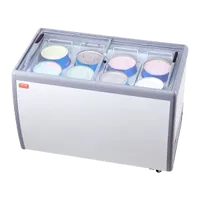 VEVOR Commercial Ice Cream Display Case, 13.1 Cu.ft Chest Freezer, Mobile Glass Top Deep Freezer, Restaurant Gelato Dipping Cabinet with 8 Large Tubs, 2 Sliding Glass Doors, Locking Casters, White | VEVOR US