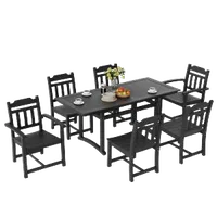 VEVOR 7 Pieces Patio Dining Set, Outdoor Rectangle Furniture Table and Chairs Set, All Weather Garden Furniture Table Sets, HIPS Patio Conversation Set, For Lawn, Deck, Backyard, Poolside, Black | VEVOR US