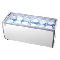 VEVOR Commercial Ice Cream Display Case, 20 Cu.ft Chest Freezer, Mobile Glass Top Deep Freezer, Restaurant Gelato Dipping Cabinet with 12 Large Tubs, 2 Sliding Glass Doors, Locking Casters, White | VEVOR US