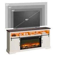 VEVOR Fireplace TV Stand, Farmhouse Fireplace TV Stand for TVs up to 80 inch, Farmhouse Entertainment Center with 36 inch Fireplace & LED Lights, Electric Fireplaces for Living Room Bedroom, White | VEVOR US