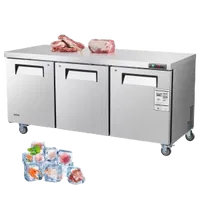 VEVOR 72″ W Commercial Freezer, 17.7 Cu.Ft Worktop Freezers Undercounter with LED Auto Lighting and Lockable Door, 3 Doors Food Freezing Prep Worktable, Stainless Steel Prep Frozen Table with Casters | VEVOR US