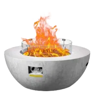 VEVOR Propane Fire Pit, Outdoor Concrete Gas Fire Pit, 39 in Tabletop with Lava Rocks, Lid,Rain Cover,Adjust Flame Height Camping Firepit for Heating, Lighting, 50000 BTU | VEVOR US