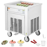 VEVOR Fried Ice Cream Roll Machine, 19.7″ x 19.7″ Square Stir-Fried Ice Cream Pan, Stainless Steel Commercial Rolled Ice Cream Maker with Compressor and 2 Scrapers, for Making Ice Cream, Frozen Yogurt | VEVOR US