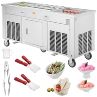 VEVOR Fried Ice Cream Roll Machine, 2Pcs 17.7″ x 17.7″ Square Stir-Fried Ice Cream Pans, Stainless Steel Commercial Rolled Ice Cream Maker with Compressor and 4 Scrapers, for Ice Cream, Frozen Yogurt | VEVOR US