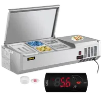 VEVOR Refrigerated Condiment Prep Station, 40-Inch, 7.8 Qt Sandwich/Salad Prep Table with 1 1/3 Pan & 4 1/6 Pans, 150W Salad Bar with 304 Stainless Body and Cover Temp Adjuster One-Click Defrosting | VEVOR US