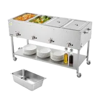 VEVOR 4-Pan Commercial Propane Steam Table, LP Gas Outdoor Soup Warmer with Drain Valve and 3″ Wheels, Stainless Steel Propane Food Warmer with Independent Temp Control, for Restaurant Outdoor Camping | VEVOR US