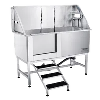 VEVOR 62″ Pet Dog Bathing Station w/Stairs, Professional Stainless Steel Dog Grooming Tub w/ Soap Box, Faucet,Rich Accessory,Bathtub for Large,Medium,Small Pet, Washing Sink for Home(Left) | VEVOR US