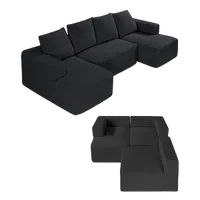 VEVOR Modular Sectional Sofa, U Shaped Modular Sofa with Chaise, Cloud Sectional Couch with High Rebound Sponge and Density, Upholstered Corduroy Couch with Cushion for Living Room, Bedroom, Black | VEVOR US