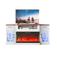 VEVOR 80″ Fireplace TV Stand, Media Storage Corner with 36″ Fireplace, Storage Drawers & Cabinets, Vintage TV Console Table with 20 LED Lights, Remote Control & Timer for Living Room, Brown & White | VEVOR US