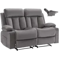 VEVOR Loveseat Recliner Sofa, Power Reclining Couch with Heating and Massage, Soft Velvet Electric Recliner Sofa with USB Ports, Cup Holders and Side Bags, Dual Loveseat Chair for Living Room, Grey | VEVOR US