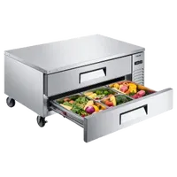 VEVOR Chef Base Refrigerator, 52″ W Commercial Chef Bases Worktop Refrigerators, 2-Drawer Under Counter Fridge with 8 Pans Stainless Steel, Heavy-Duty Refrigerated Base, Invisible Door Handle | VEVOR US