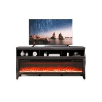 VEVOR 80″ Fireplace TV Stand, Media Storage Corner with 60″ Fireplace, Storage Drawers & Cabinets, Industrial Style TV Console Table with 20 Flames, Remote Control & Timer for Living Room, Black | VEVOR US