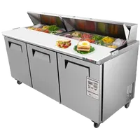 VEVOR Commercial Refrigerator, 72″ Sandwich & Salad Prep Table, 17.73 Cu. Ft Stainless Steel Refrigerated Food Prep Station with 18 Pans, Cut Board, 3 Door Worktop Fridge with lock for Restaurant | VEVOR US