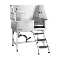VEVOR 38″ Pet Dog Bathing Station w/Ramp, Professional Stainless Steel Dog Grooming Tub w/ Storage Drawer, Floor Grate, Faucet, Dog Bathtub for Large,Medium,Small Pets, Washing Sink for Home(Right) | VEVOR US
