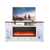 VEVOR 80″ Fireplace TV Stand, Media Storage Corner with 42″ Fireplace, Storage Drawers & Cabinets, Pastoral TV Console Table with 20 LED Lights, Remote Control & Timer for Living Room, Brown + White | VEVOR US