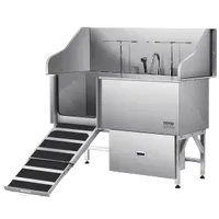 VEVOR 304 Stainless Steel Dog Washing Station, 61 Inch Pet Grooming Tub with Non-Slip Low-Slope Ramp, Storage Drawer, Hot & Cold Faucet, All-in-One Bath for Grooming Shop, Fits All Sizes (Left Door) | VEVOR US