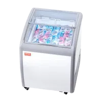VEVOR Commercial Ice Cream Display Case, 5.4 Cu.ft Chest Freezer, Mobile Glass Top Deep Freezer, Restaurant Gelato Dipping Cabinet with 2 Wire Baskets, 2 Sliding Glass Doors, Locking Casters, White | VEVOR US