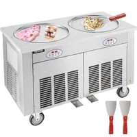 VEVOR Commercial Ice Roll Maker, Two 17.7″ Round Pans Stir-Fried Ice Roll Machine, 1800W Stainless Steel Ice Cream Roll Machine for Yogurt Cream Machine for Bars Cafés Dessert Shops | VEVOR US