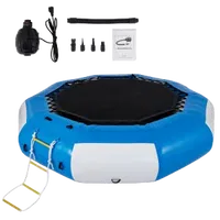 VEVOR Inflatable Water Trampoline, 13ft Recreational Water Bouncer with Escalator, Round Inflatable Water Trampoline in Blue and White, Floating Trampoline for Lakes, Pools, Calm Sea | VEVOR US