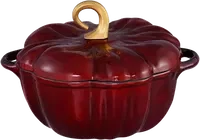 Flavehc Pumpkin Cast Iron Dutch Oven with Lid - 3.8 qt Enamelled Cast Iron Dutch Oven for Bread Baking - Red with Handles