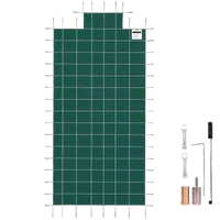 VEVOR Pool Safety Cover Fits 20x40ft Rectangle Inground Pools, Safety Pool Cover with 4x10ft Center End Step, Mesh Solid Pool Cover with Drainage Holes for Swimming Pool, Winter Safety Cover, Green | VEVOR US