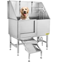 VEVOR 50 Inch Dog Grooming Tub, Professional Stainless Steel Pet Dog Bath Tub, with Steps Faucet & Accessories Dog Washing Station Left Door | VEVOR US