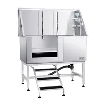VEVOR 50″ Pet Dog Bathing Station w/Stairs, Professional Stainless Steel Dog Grooming Tub w/ Soap Box, Faucet,Rich Accessory, Dog Bathtub for Large,Medium,Small Pets, Washing Sink for Home Left | VEVOR US