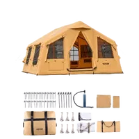 VEVOR Inflatable Tents for Camping, 8-12 Person Easy Setup Blow up Tent with Hand Pump, 4 Season Luxury Glamping Tent with 2 Skylights, Canopy, Stove Jack, 2 Doors & Mesh Windows (Include Storage Bag) | VEVOR US