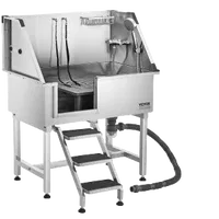 VEVOR 38 Inch Stainless Steel Dog Washing Station, Pet Grooming Tub with Hot & Cold Faucet, Showerhead, Home Wash Sink, Fits Small and Medium Cats and Dogs, Non-Slip Stairs (Left Door) | VEVOR US