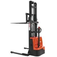 VEVOR Full Electric Pallet Stacker, 3300 lbs Capacity, Pallet Lift Stacker Forklift with Straddle Legs & Forks, 96.06 Inches Lifting Height & 8.66-31.1 Inches Adjustable Fork Width, Orange & Black | VEVOR US