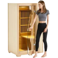 VEVOR Far Infrared Wooden Sauna, Room Home Sauna Spa for One Single Person, Low EMF Far Infrared Hemlock Wood Sauna with Tempered Glass Door & LED Reading Lamp & Bluetooth Speakers, 1140W Indoor Use | VEVOR US