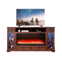 VEVOR 80″ Fireplace TV Stand, Media Storage Corner with 42″ Fireplace, Storage Drawers & Cabinets, Pastoral TV Console Table with 20 LED Lights, Remote Control and Timer for Living Room, Brown | VEVOR US