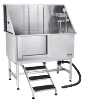 VEVOR Stainless Steel Dog Washing Station, 50 inch Pet Grooming Tub w/ Stairs, PE Water Filter Board, Faucet & Showerhead & Soap Holder Dog Bathtub for Large & Medium & Small Pets (Left Door) | VEVOR US