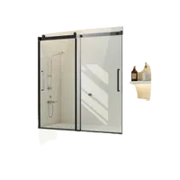 VEVOR Frameless Sliding Bathtub Door, 56-60 in.W x 60 in.H, Frameless Shower Glass Door, Frameless Double Sliding Tub Door with 5/16 in Clear Tempered Glass and Stainless Steel Handle, Black Finish | VEVOR US