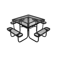 VEVOR Picnic Table, Outdoor Weather Resistant Patio Dining Furniture Set, Heavy Duty Coated Steel Tables with Umbrella Hole, 45.7 in Square Table and Bench Set, for Garden, Backyard, Porch, Black | VEVOR US