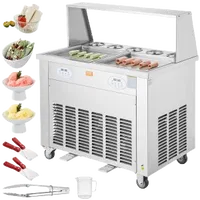 VEVOR Fried Ice Cream Roll Machine, 2Pcs 13.8″ x 13.8″ Square Stir-Fried Ice Cream Pans, Stainless Steel Commercial Rolled Ice Cream Maker with Compressor and 4 Scrapers, for Ice Cream, Frozen Yogurt | VEVOR US