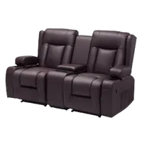 VEVOR Loveseat Recliner Sofa, Manual Reclining Couch with Center Console, PU Faux Leather Recliner Sofa with USB Ports, Cup Holders and Storage Bags, Dual Loveseat Chair for Living Room/RV, Brown | VEVOR US