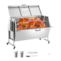 VEVOR 60W Rotisserie Grill with Hooded Cover, 56 Inch Pig Lamb Goat Rotisserie Grill Roaster, 286Lbs Capacity, Stainless Steel Charcoal Spit Roaster with Lockable Wheels, for Camping Outdoor Barbecue | VEVOR US