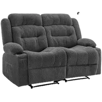 VEVOR Loveseat Recliner Sofa, Manual Reclining Couch with Heating and Massage, Soft Corduroy Recliner Sofa with USB Ports, Cup Holders and Side Storage Bags, Dual Loveseat Chair for Living Room, Grey | VEVOR US