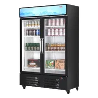 VEVOR Commercial Merchandiser Refrigerator, 36.27 CU.FT Upright Beverage Cooler, 2 Glass Door Display Refrigerator with 8 Adjustable Shelves, Soft LED Light, Customizable Lightbox, Casters, Black | VEVOR US