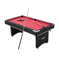 VEVOR Pool Table, 6 ft Portable Billiards Tables, Adjustable Feet Stable Game Table, Entertainment Set Includes Ball, Cue, Rack, Chalk and Brush, Black with Red Cloth, for Family Use, Recreation Room | VEVOR US