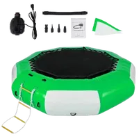 VEVOR Inflatable Water Trampoline, 13ft Recreational Water Bouncer with Escalator, Round Inflatable Water Trampoline in Green and White, Floating Trampoline for Lakes, Pools, Calm Sea | VEVOR US