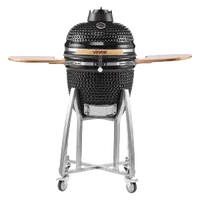VEVOR Charcoal Smoker and Grill, 18″ Kamado Charcoal BBQ Smoker, Movable Ceramic Barbecue Grill with 4 Wheels (2 Lockable), Built-in Thermometer, Air Vents & Side Shelf for Outdoor Patio Yard Cooking | VEVOR US